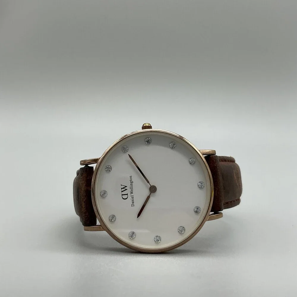 Daniel Wellington Womens Watch 34mm Gold Tone Brown Leather Band New Battery